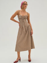 Gingerbread Gingham Midi Dress - Brown