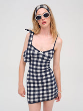 Gingham Knit Mini Dress - Navy
