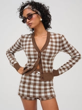 Gingham Knit Cardigan - Brown