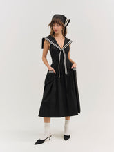 Helena Poplin Collared Midi Dress - Black