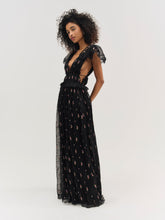 Poppy Pleated Lace Maxi Dress - Black