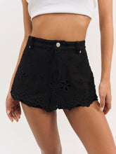 Daisy Eyelet Denim Skort - Black