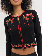 Rose Waltz Embroidered Knit Cardigan - Black