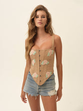 Rose Beaded Bustier - Brown