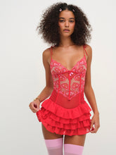 Heartbeat Lace Slip Dress - Red
