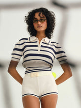 Simona Pointelle Striped Short - Navy