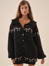 Bow Intarsia Knit Sweater - Black