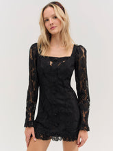 Claudia Rose Lace Long Sleeve Mini Dress - Black