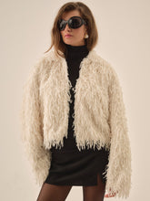 Ruffle Faux Feather Jacket - Cream
