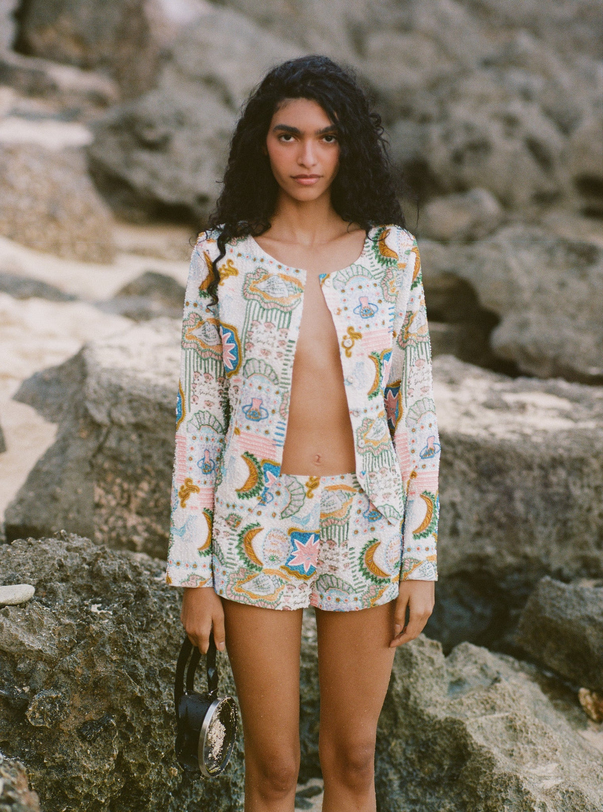 Tide Pool Beaded Jacket - White Green
