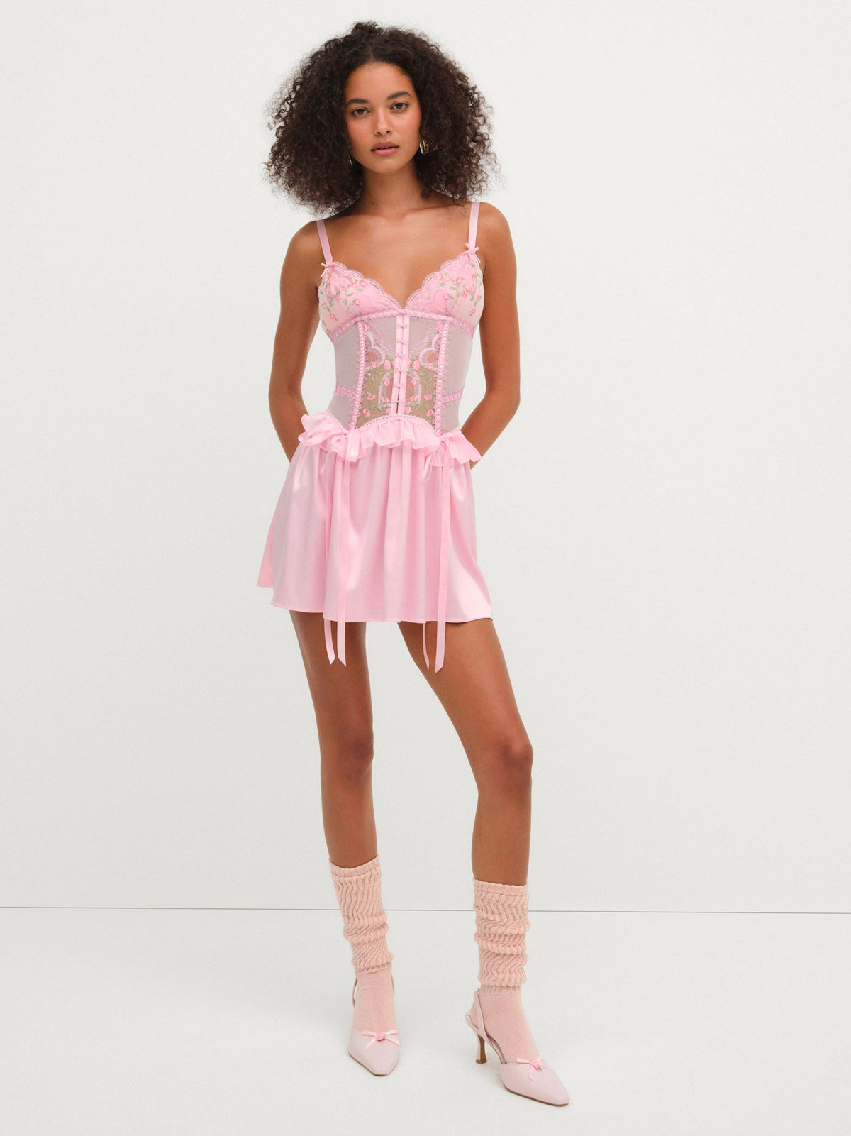 Ily Embroidered Slip Dress - Pink