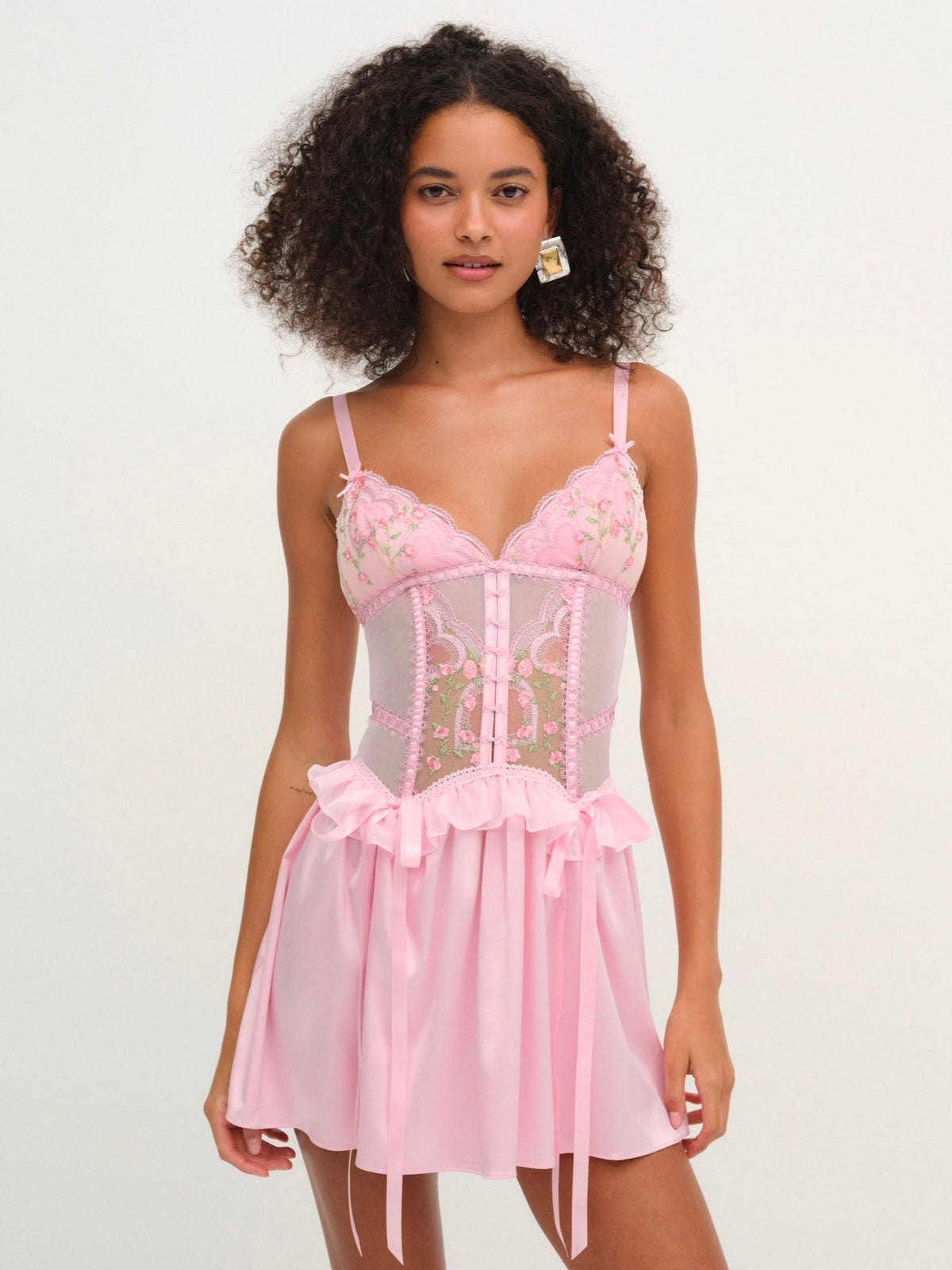 Ily Embroidered Slip Dress - Pink