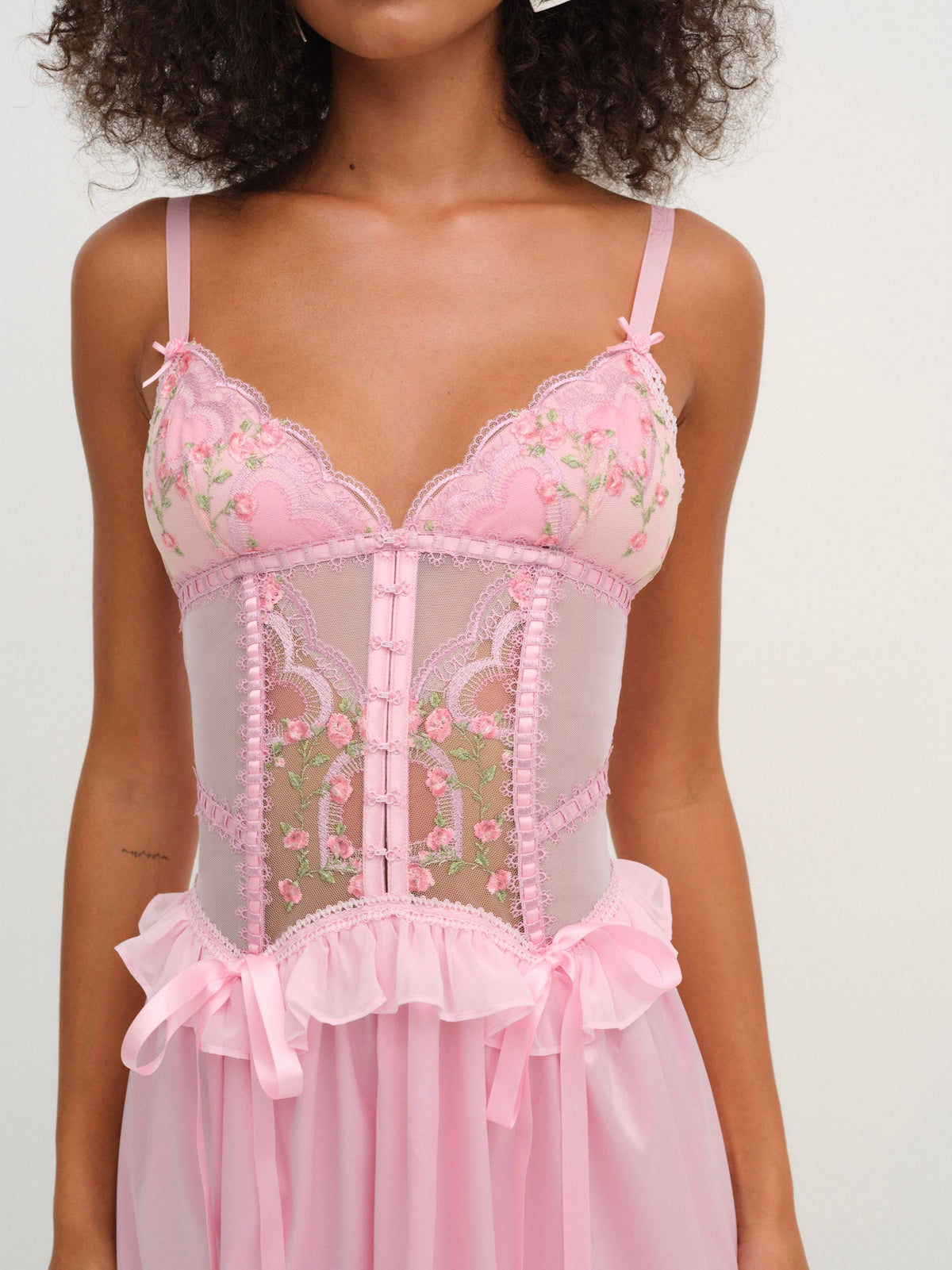 Ily Embroidered Slip Dress - Pink