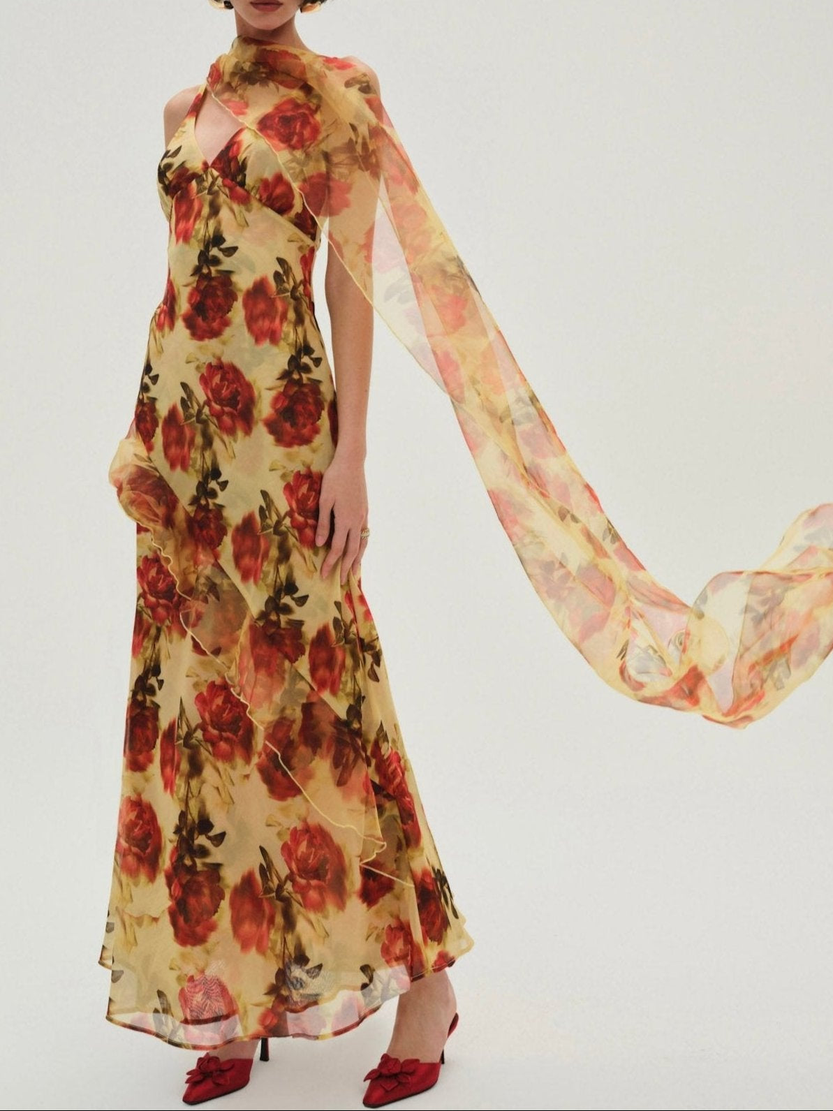 Floral Stems Maxi Dress - Yellow