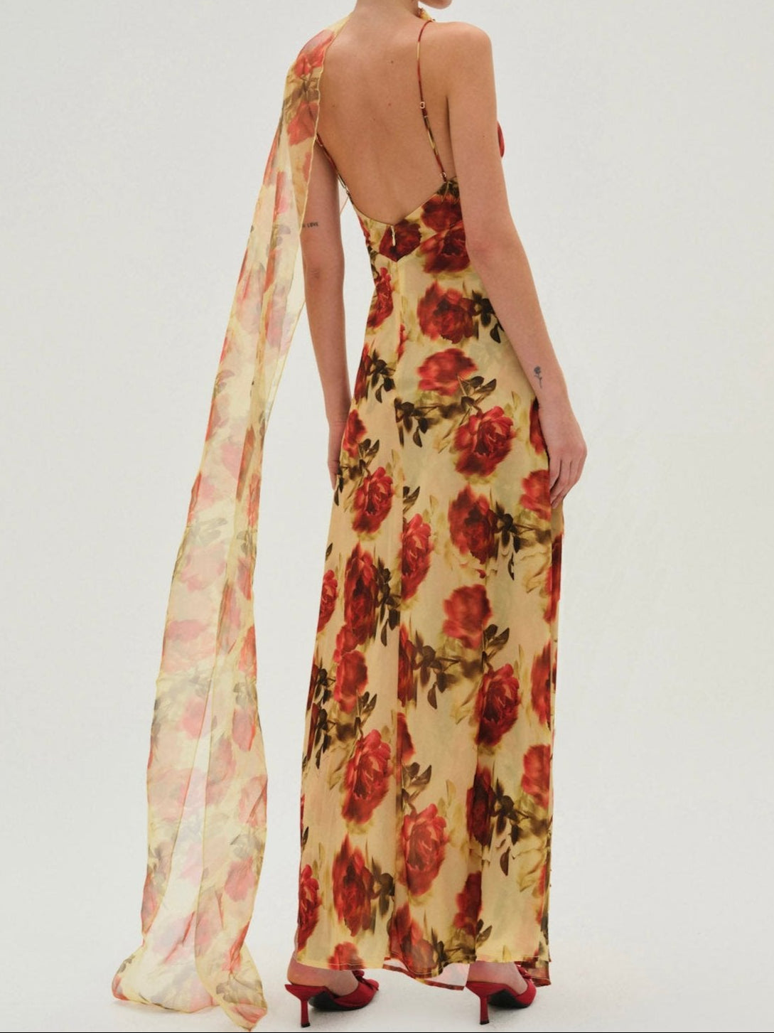Floral Stems Maxi Dress - Yellow