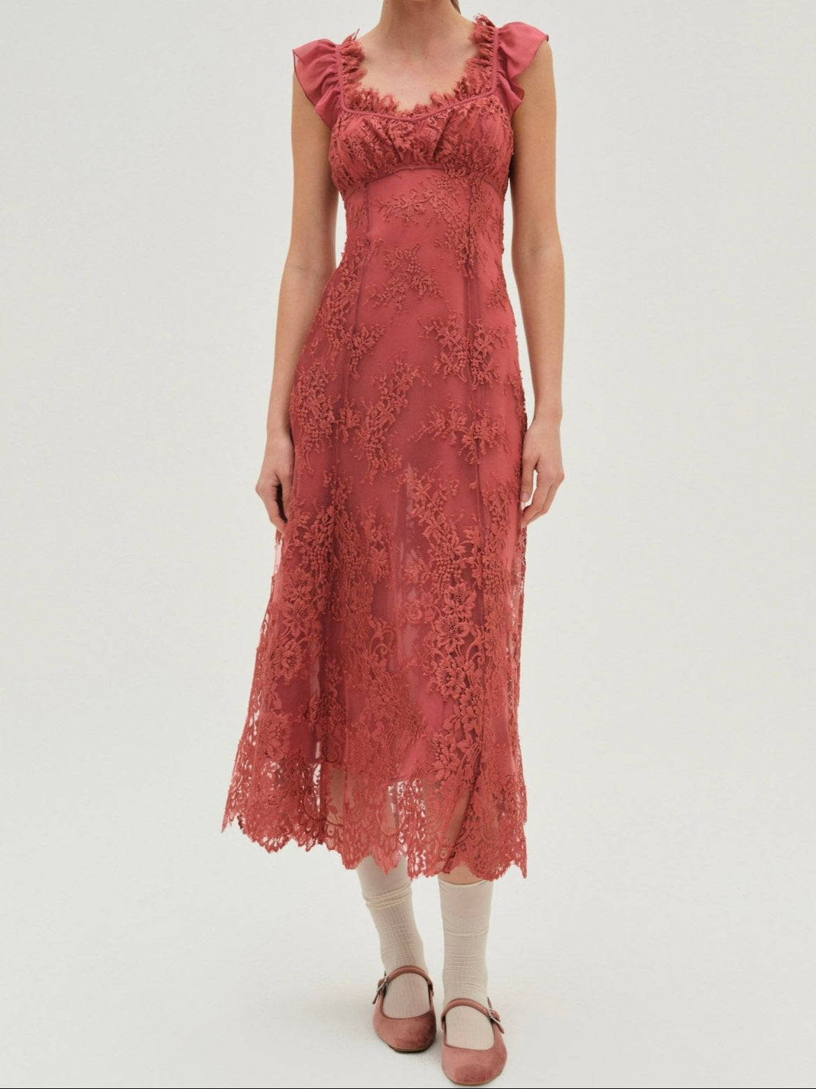 Holiday Lace Midi Dress - Clay Pink