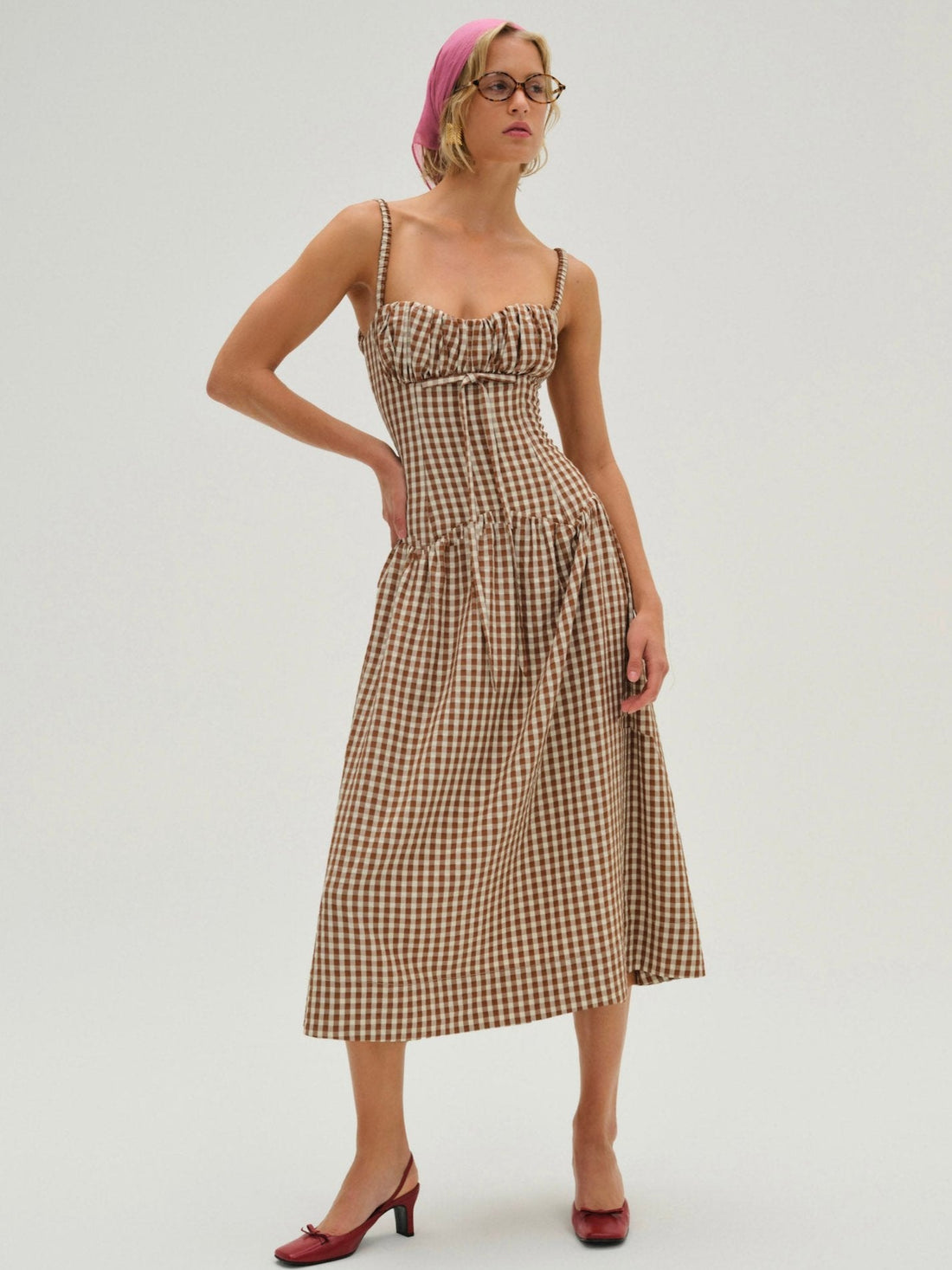Gingerbread Gingham Midi Dress