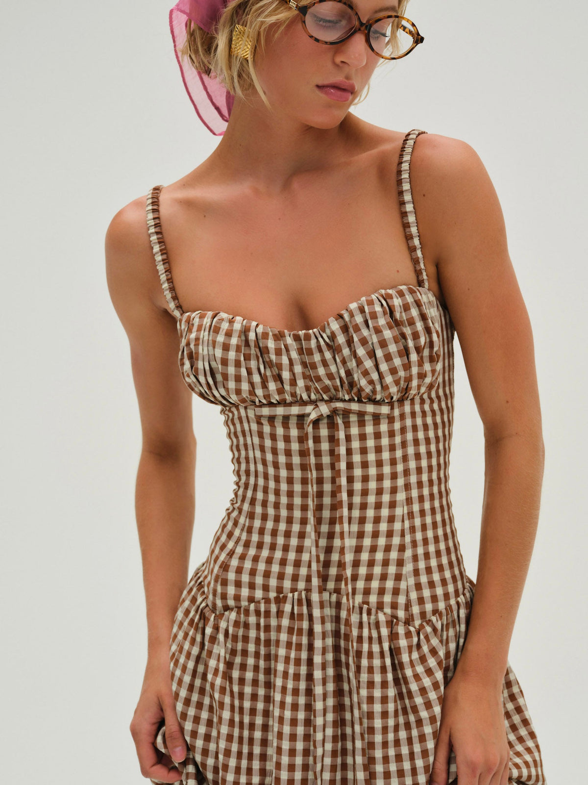 Gingerbread Gingham Midi Dress - Brown