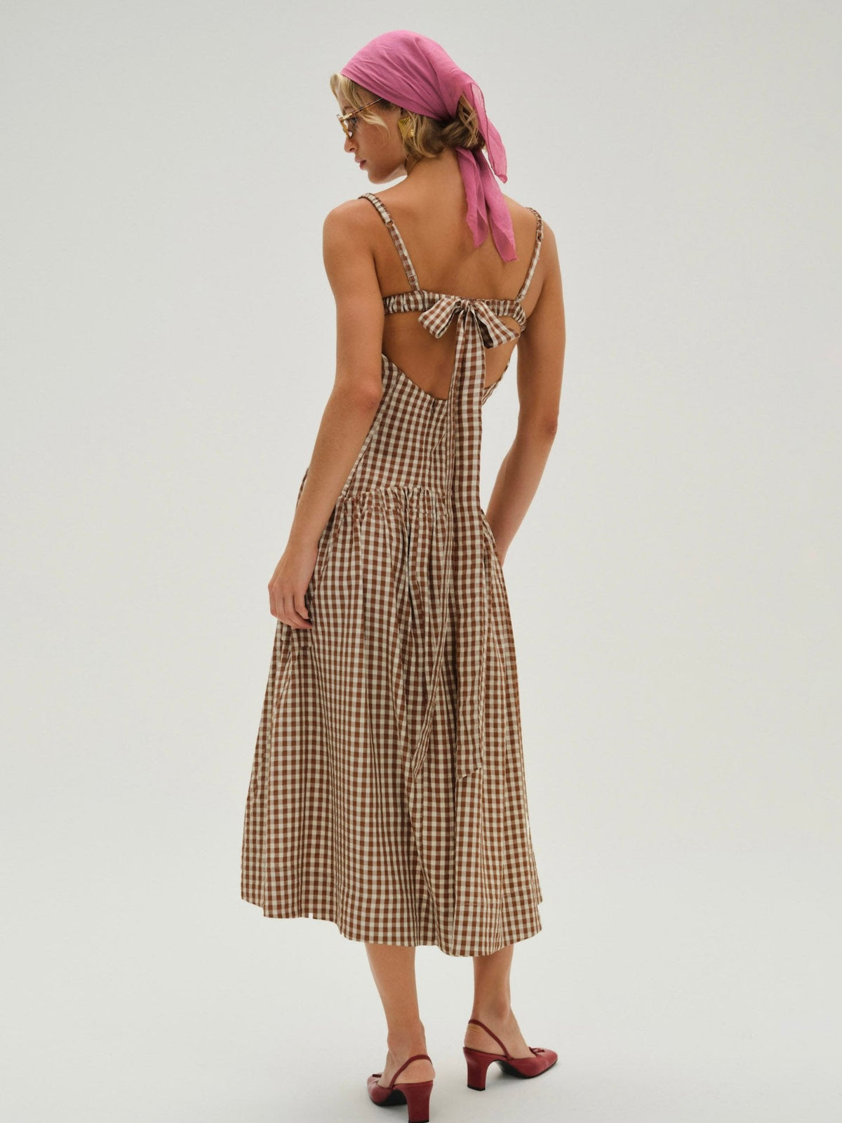 Gingerbread Gingham Midi Dress - Brown