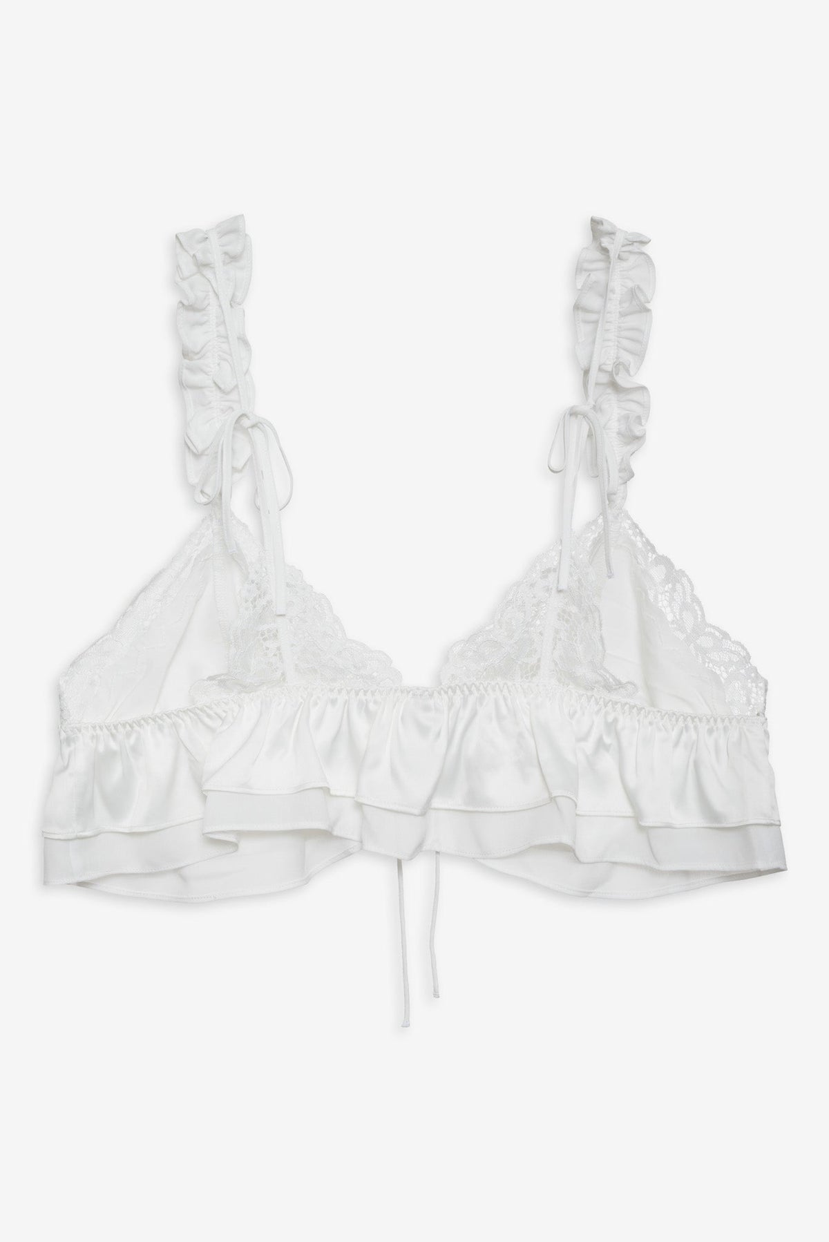 Butterfly Lace Ruffle Bralette - White