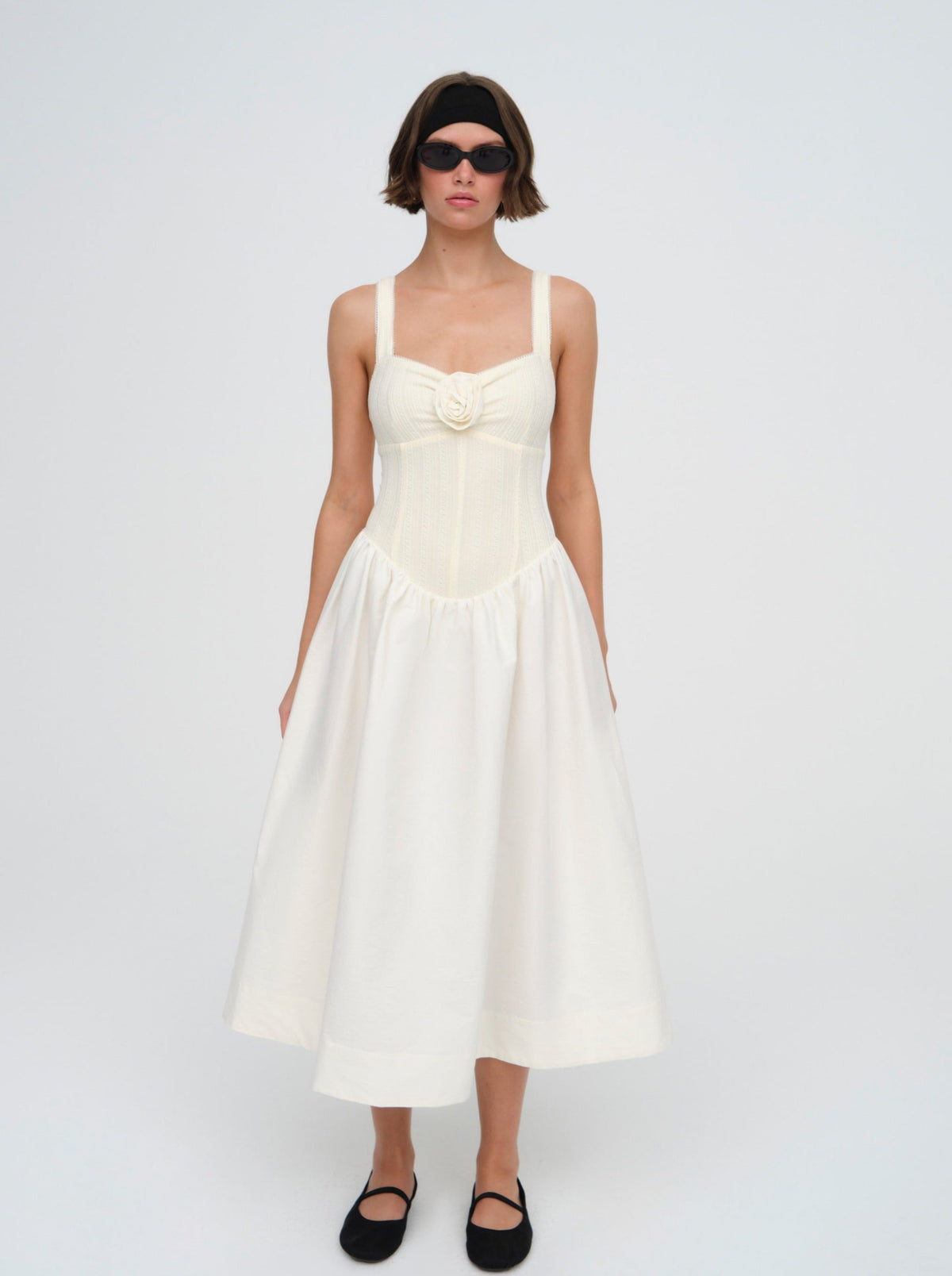 Billie Pointelle Midi Dress - Cream