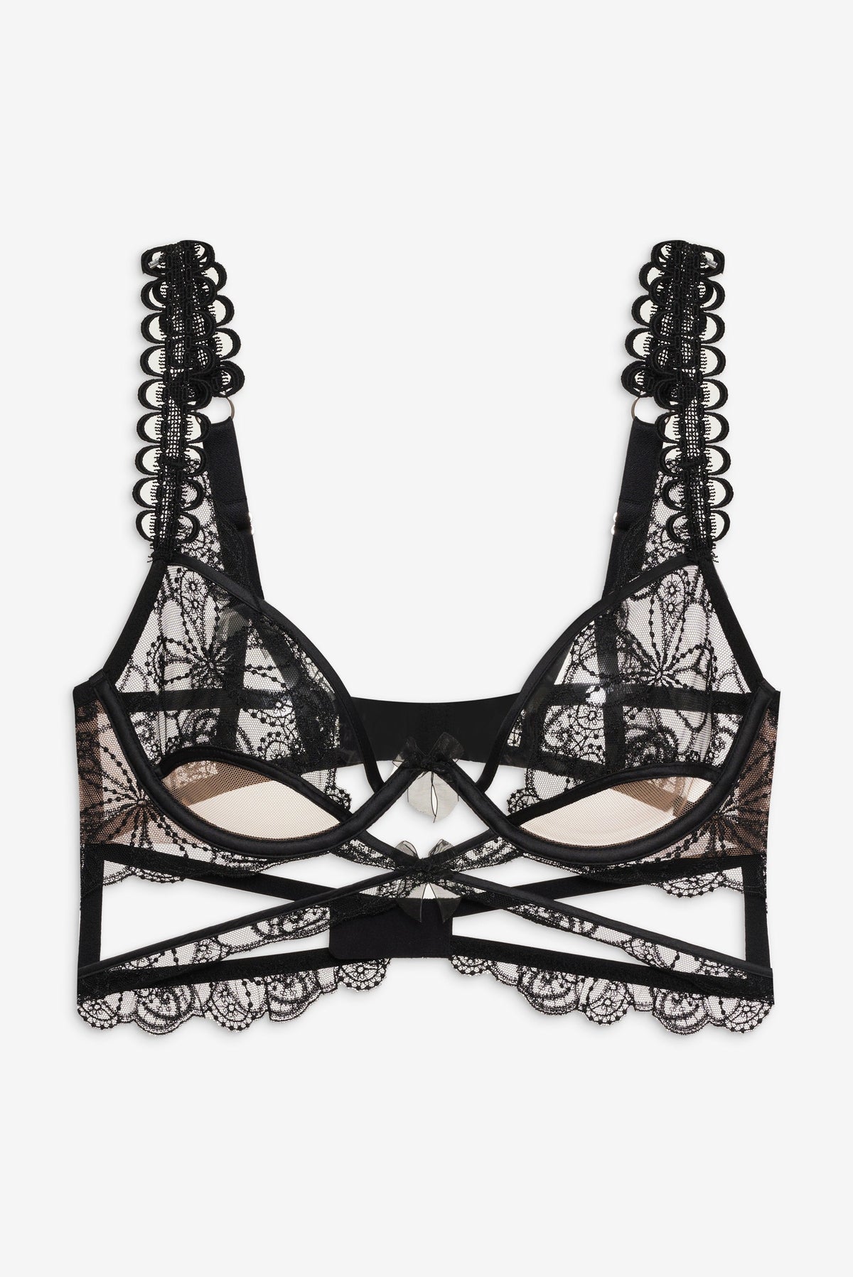Swirly Floral Embroidered Bra - Noir