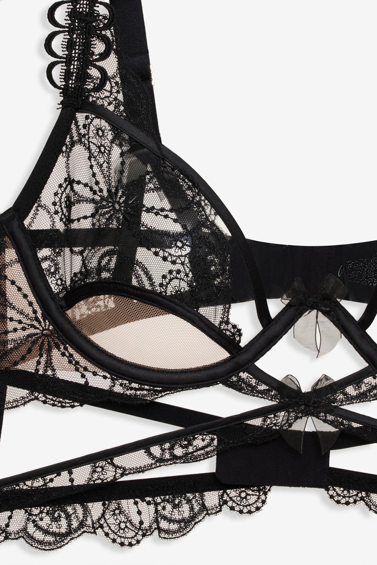 Swirly Floral Embroidered Bra - Noir