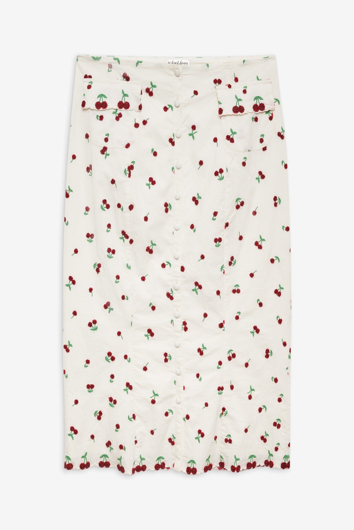 Beaded Cherries Midi Skirt - White