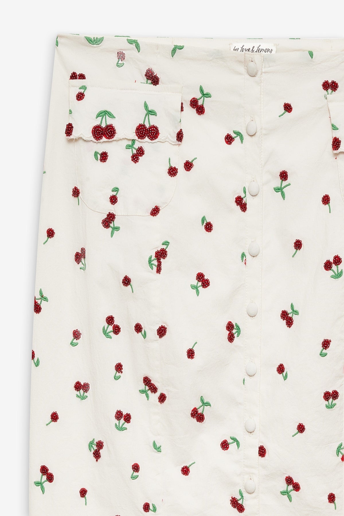 Beaded Cherries Midi Skirt - White