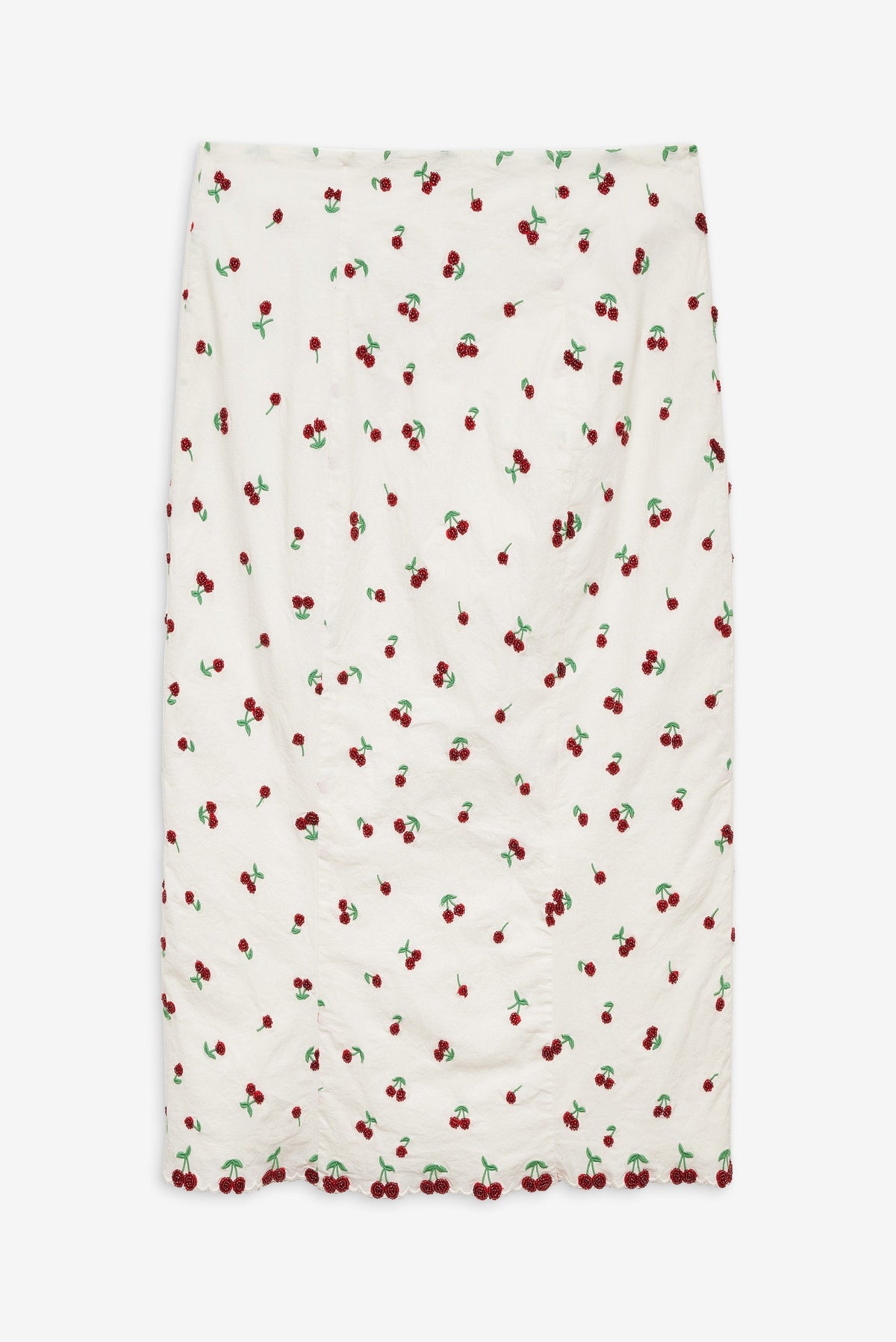 Beaded Cherries Midi Skirt - White