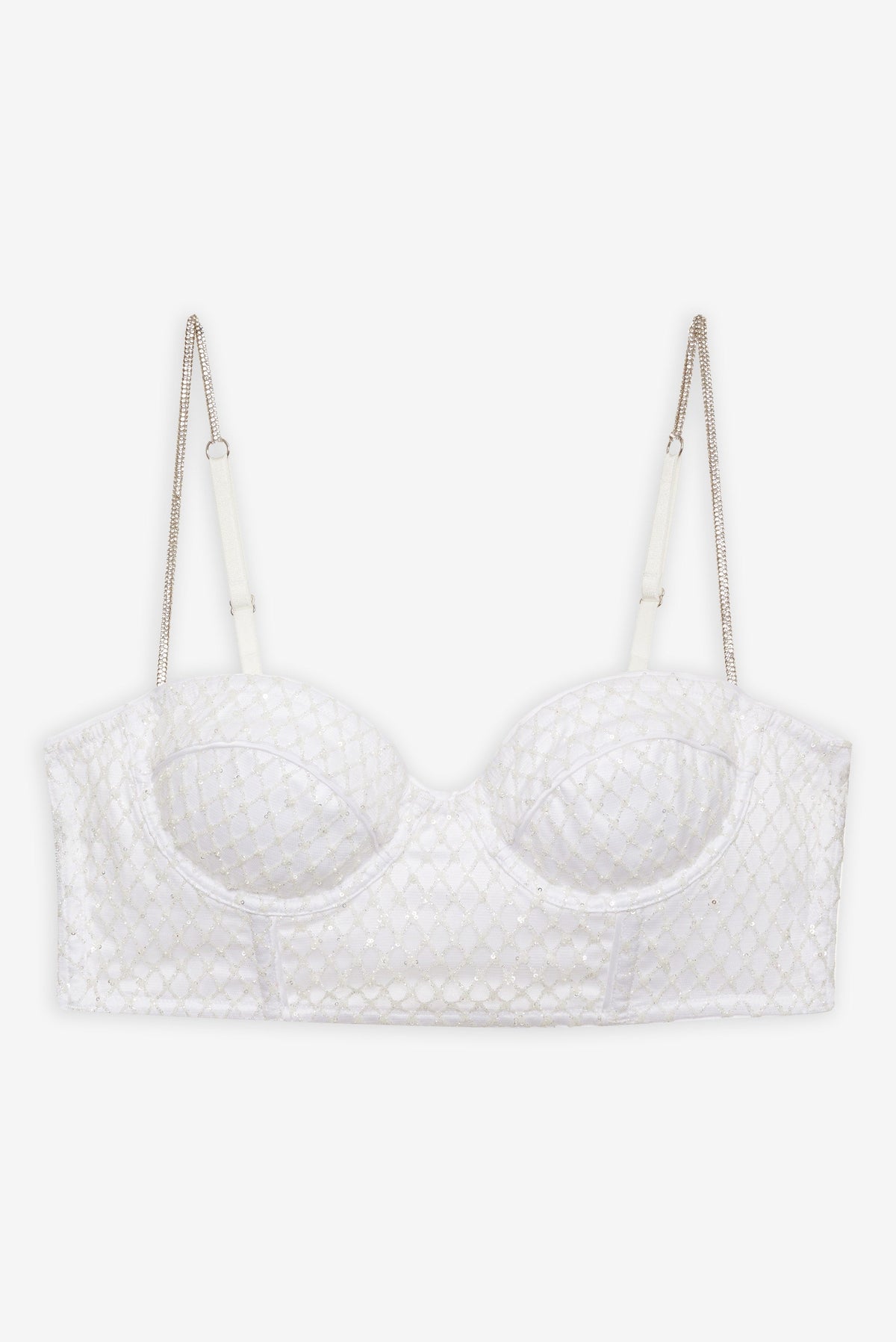 Glitter Grid Bustier Top - White
