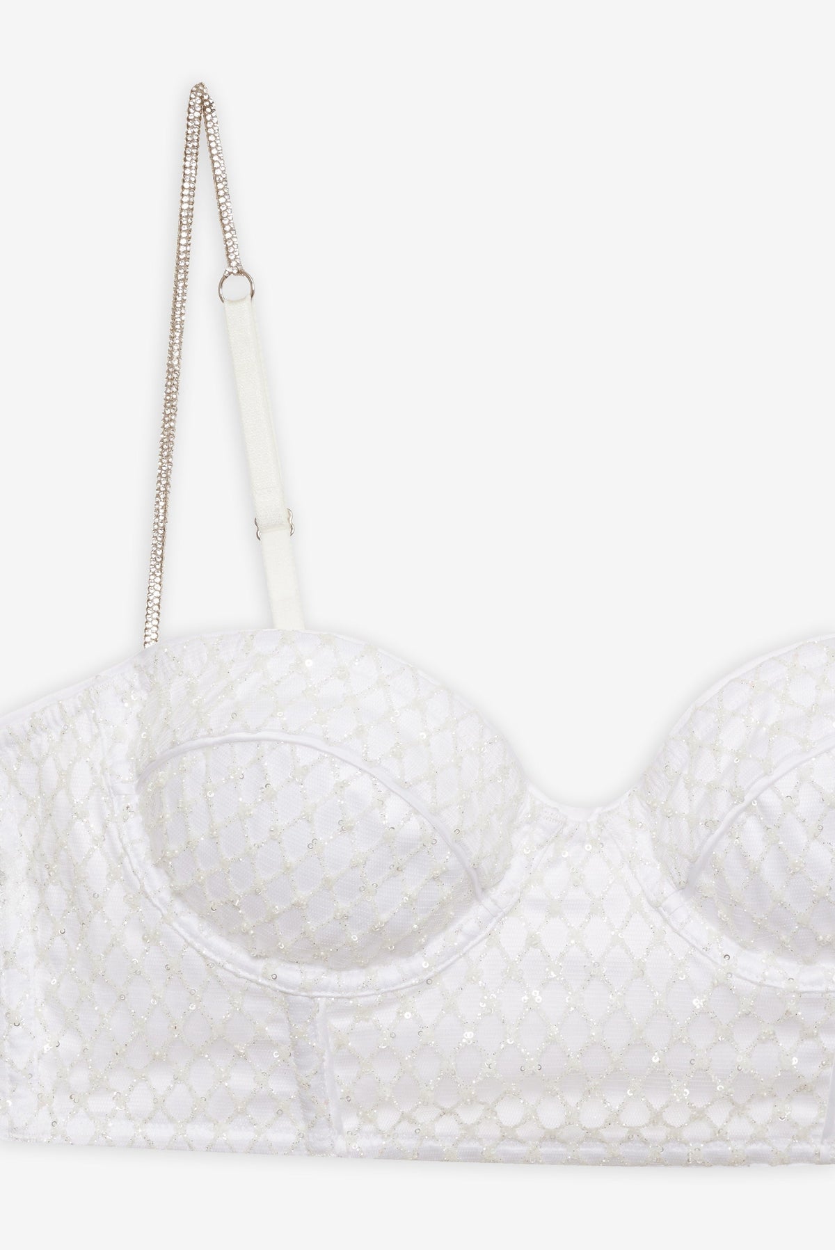 Glitter Grid Bustier Top - White