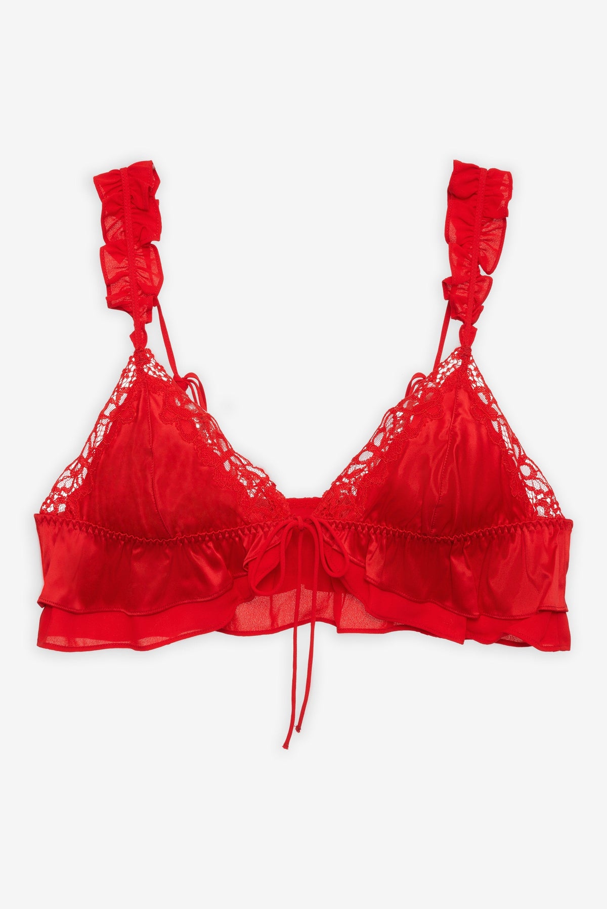 Butterfly Lace Ruffle Bralette - Red