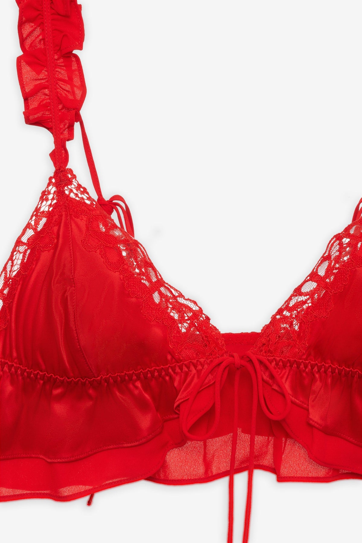 Butterfly Lace Ruffle Bralette - Red