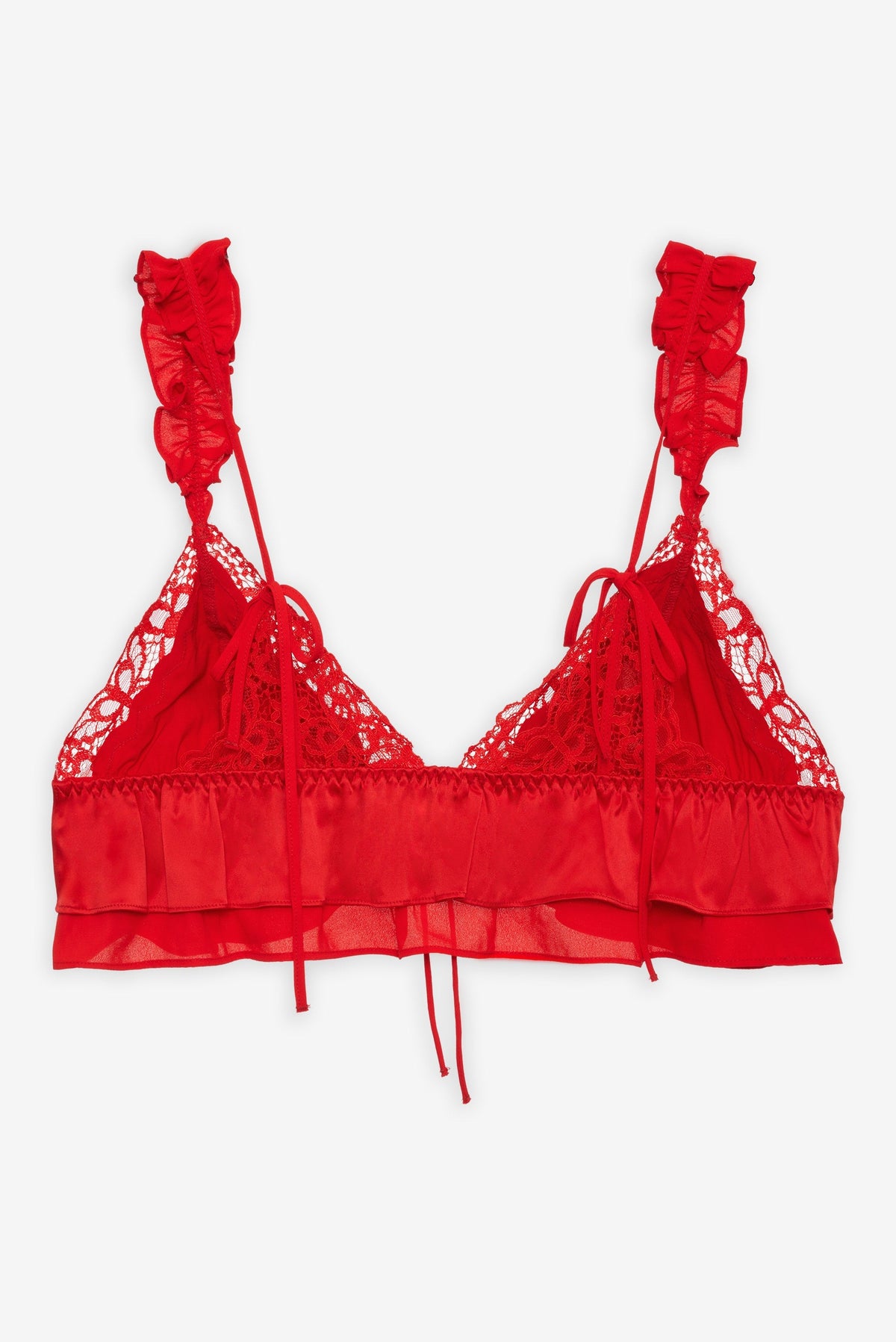 Butterfly Lace Ruffle Bralette - Red