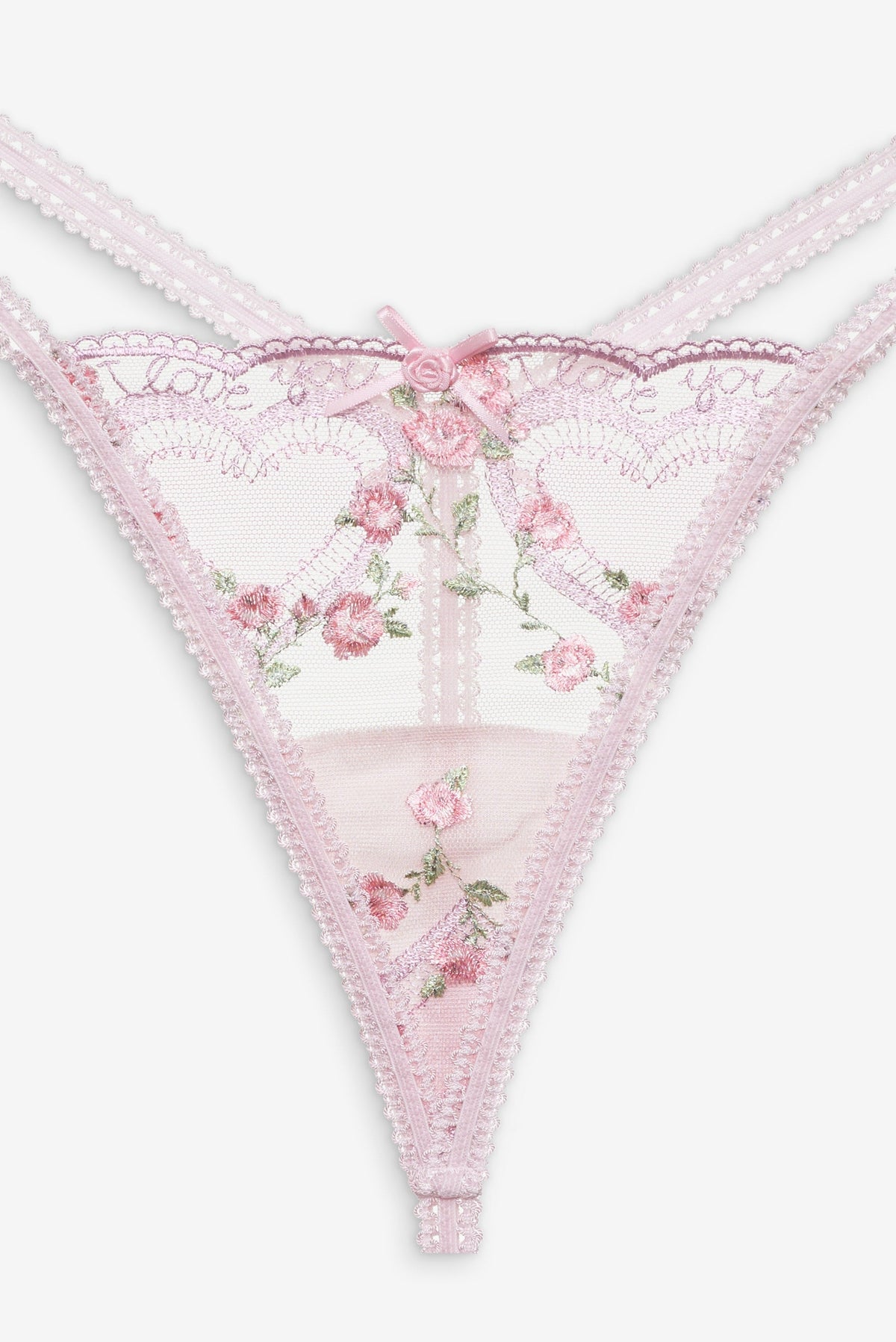 Ily Embroidered Thong Panty - Pink