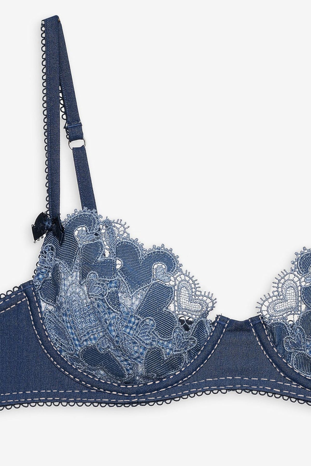 Denim Hearts Underwire Bra - Blue