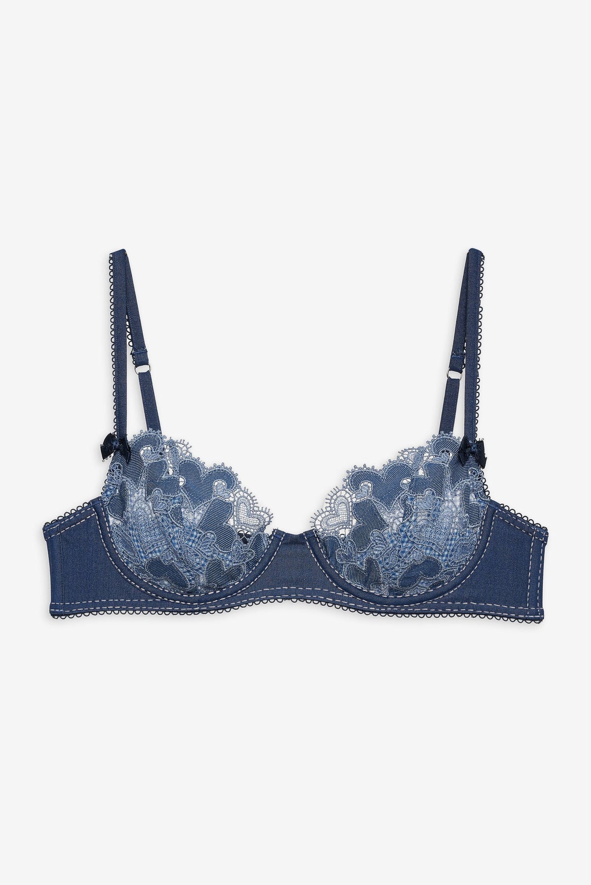 Denim Hearts Underwire Bra - Blue
