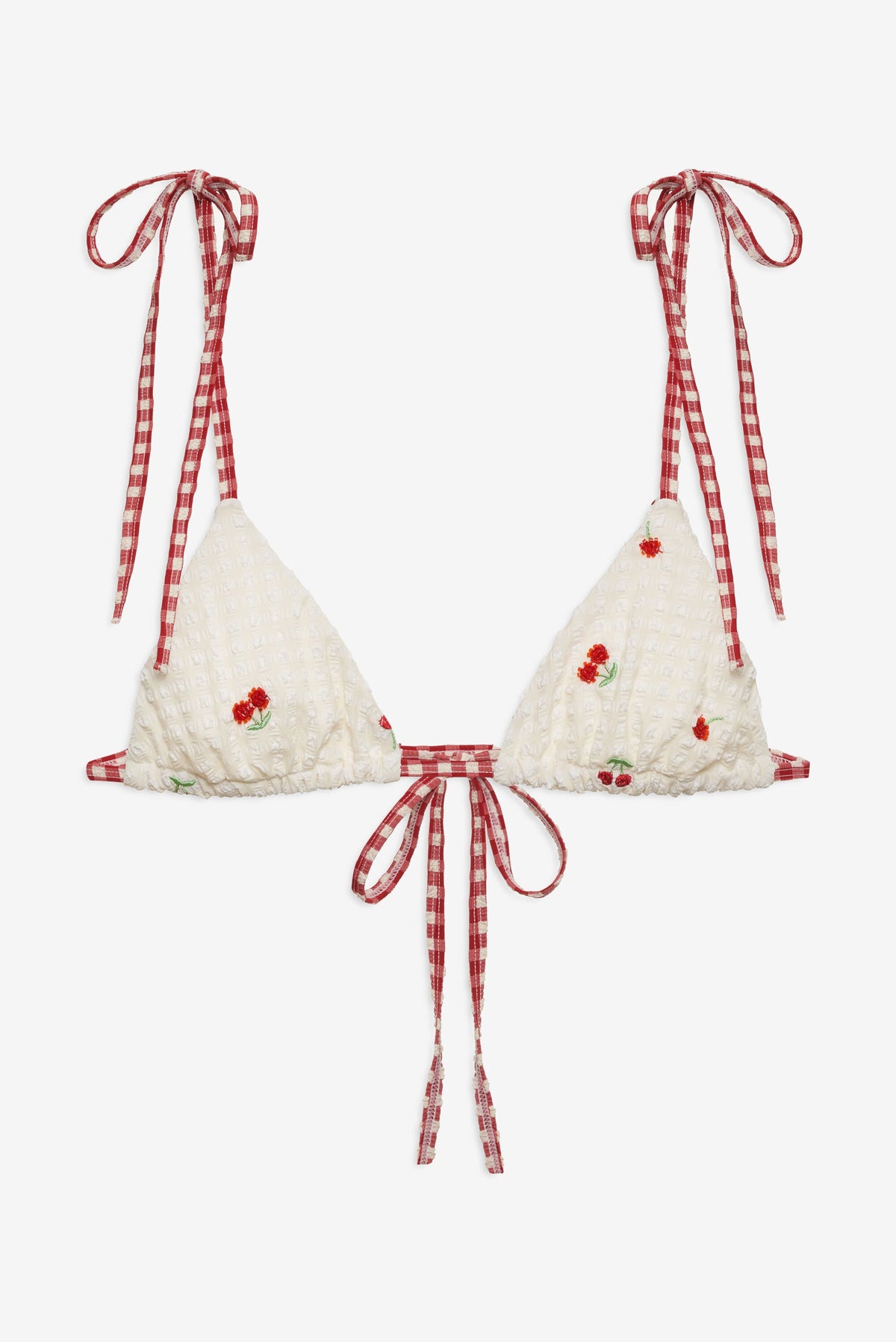 Beaded Cherries Bikini Top - Cream