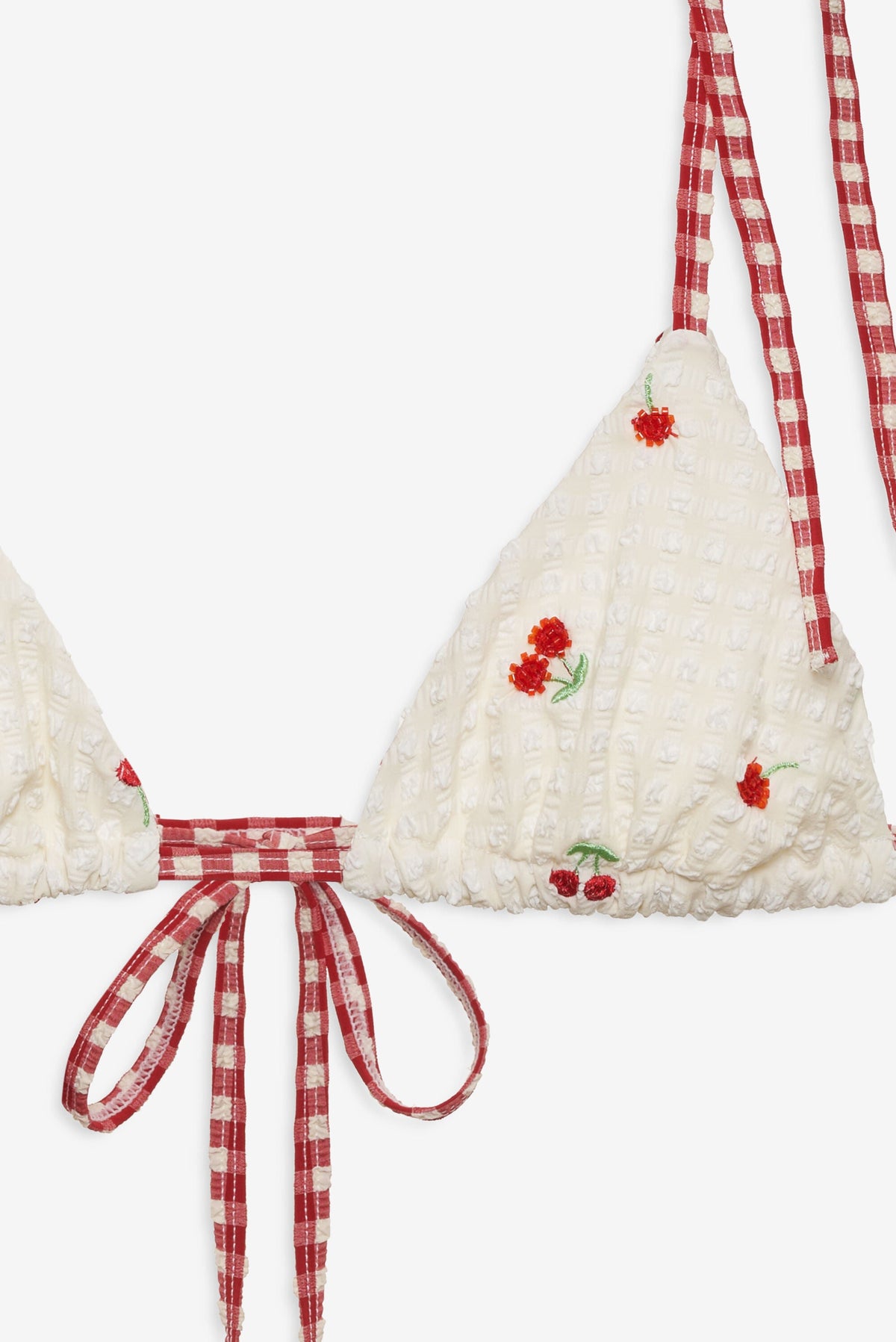 Beaded Cherries Bikini Top - Cream