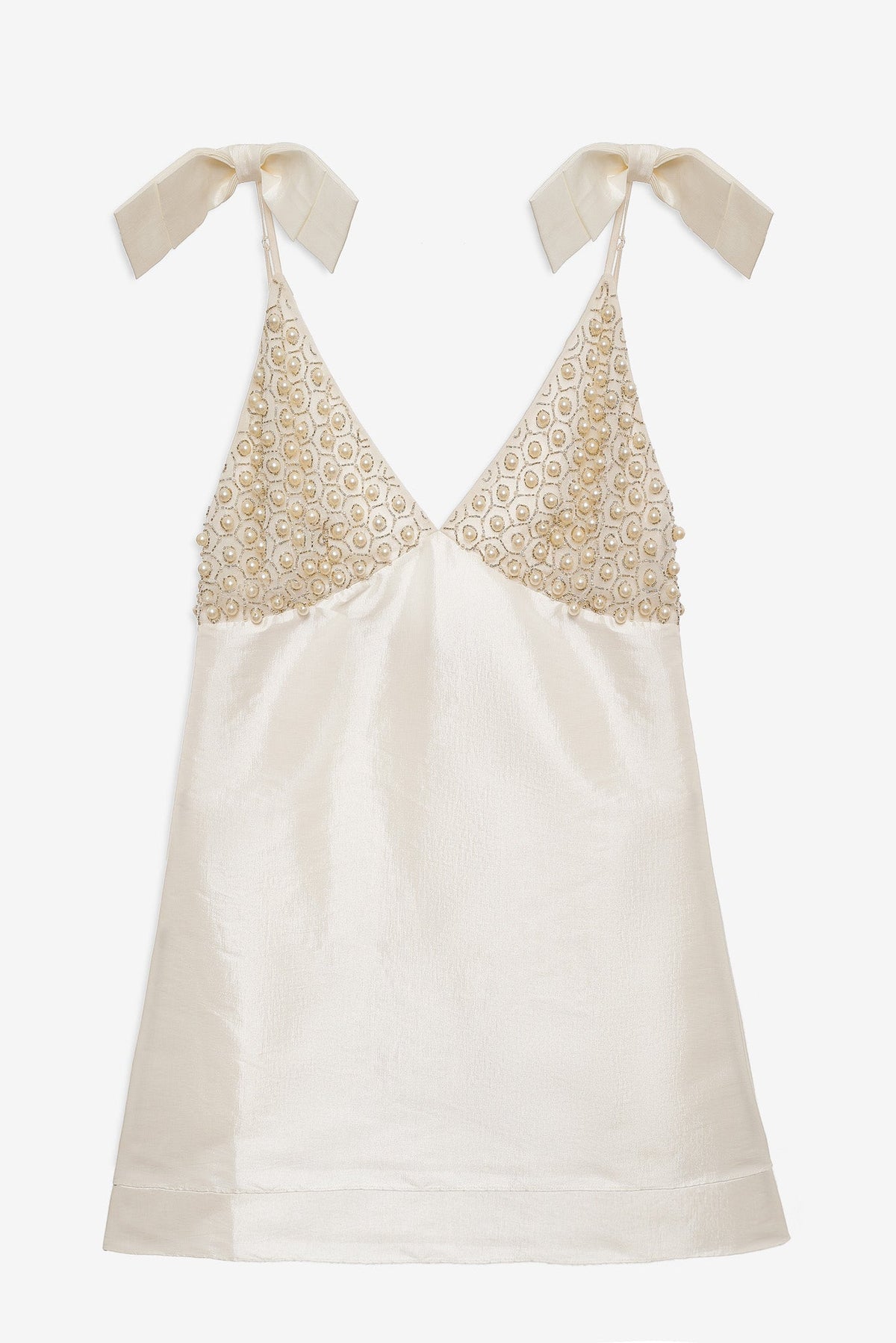 Pearly Bow Mini Dress - White