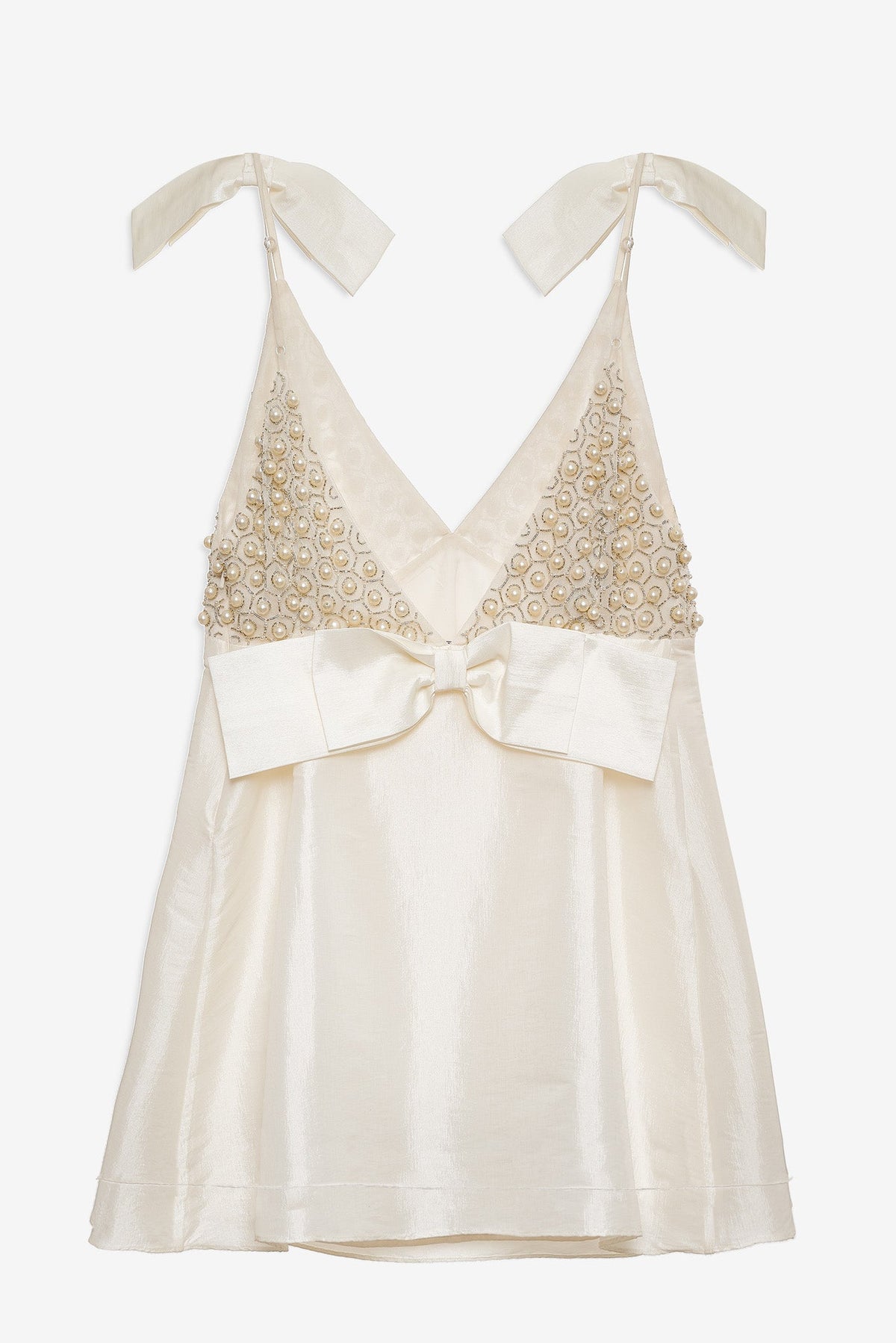 Pearly Bow Mini Dress - White