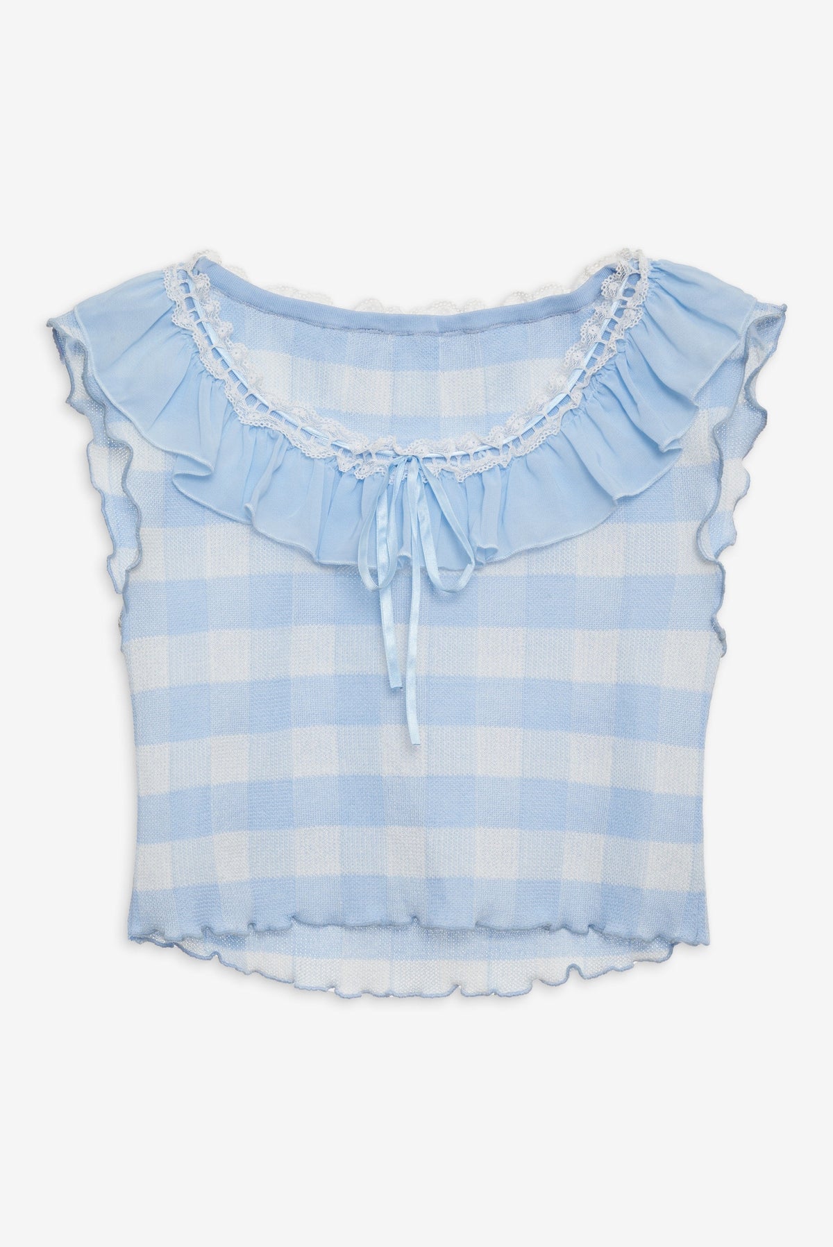 Brushed Gingham Knit Top - Blue