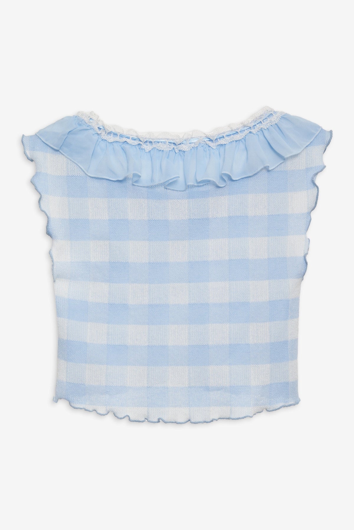 Brushed Gingham Knit Top - Blue