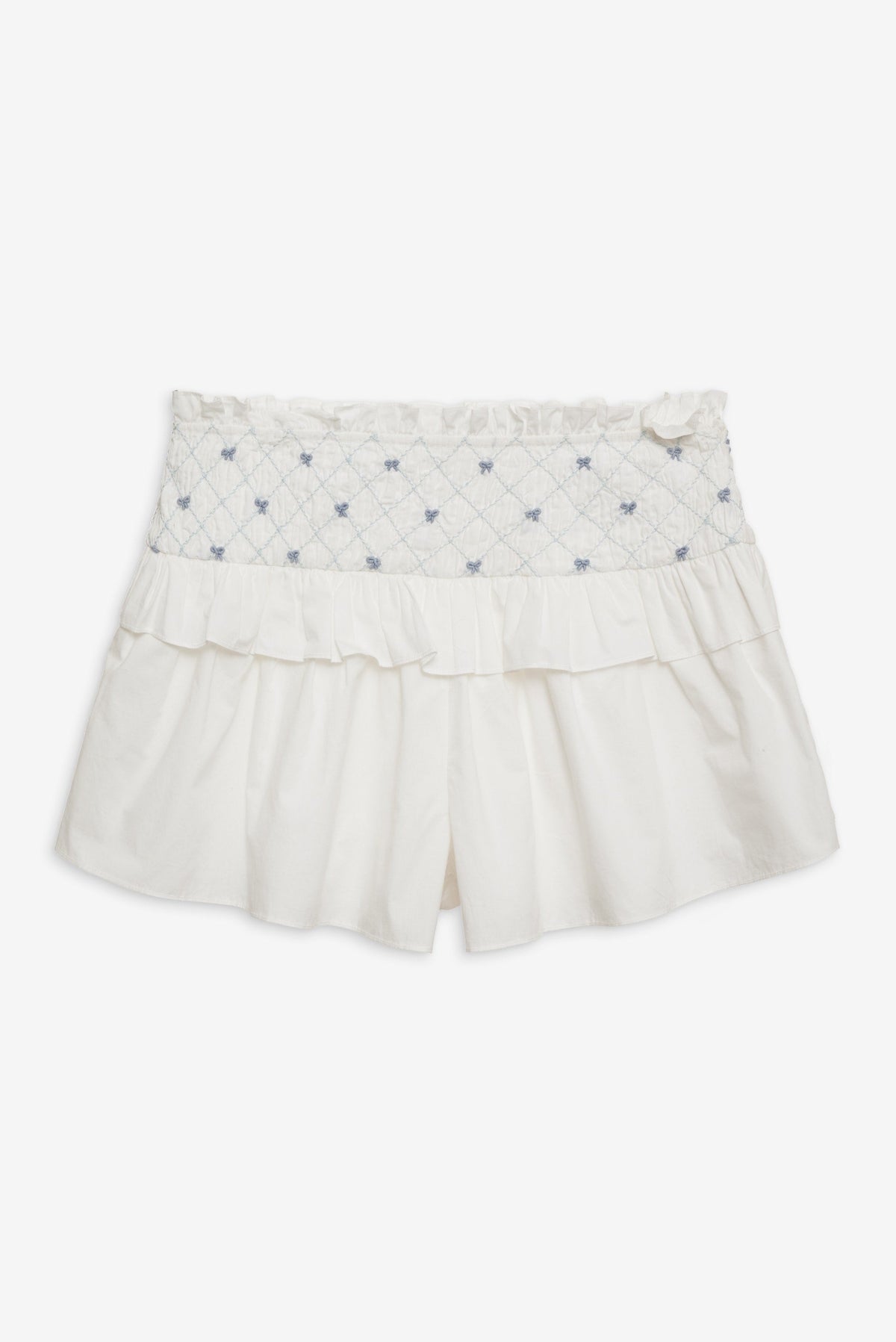 Birdie Bow Smocked Short - White