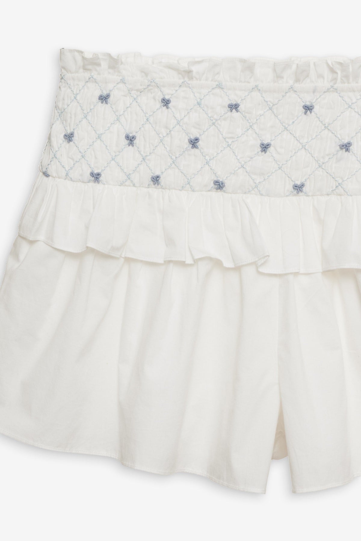 Birdie Bow Smocked Short - White