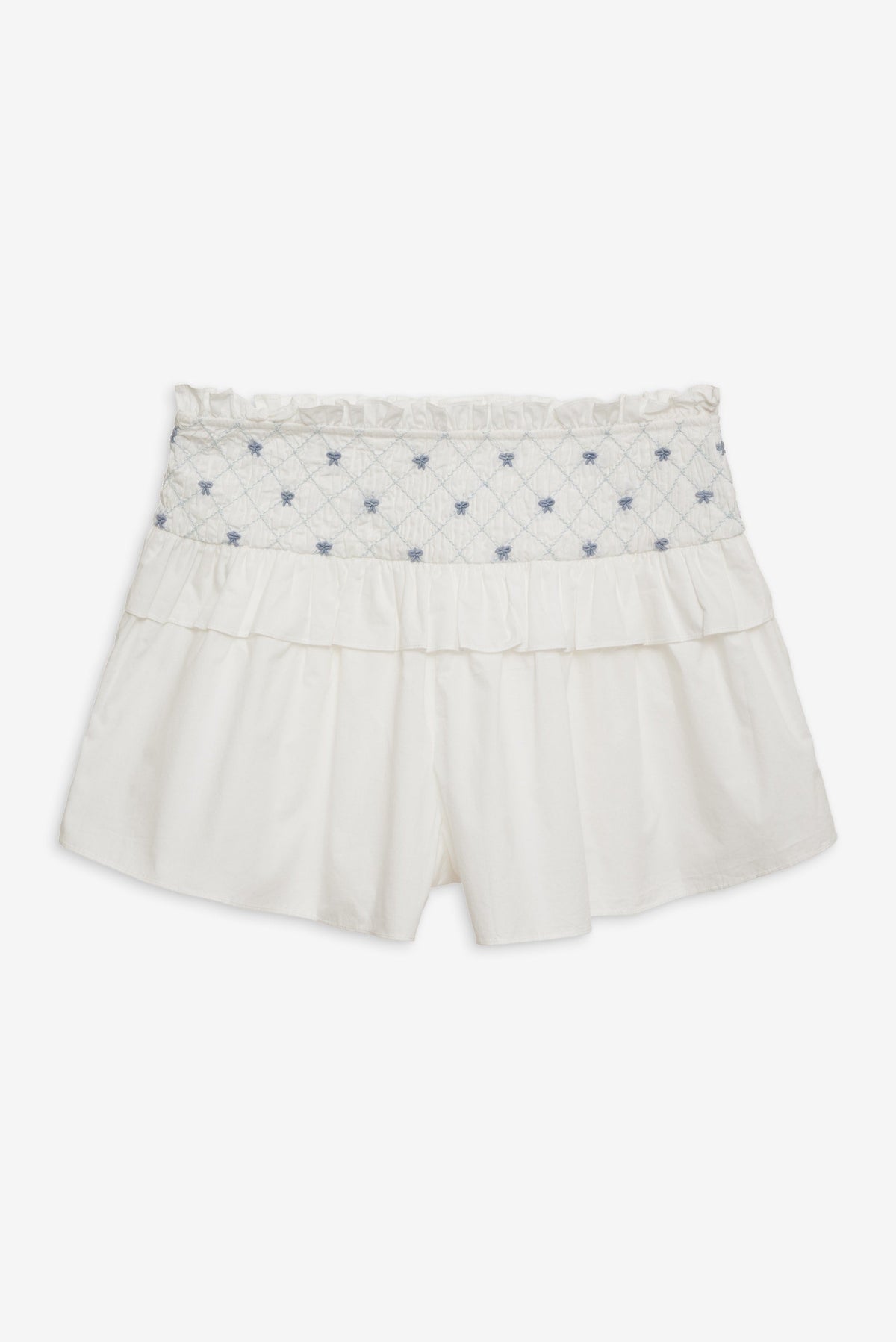 Birdie Bow Smocked Short - White