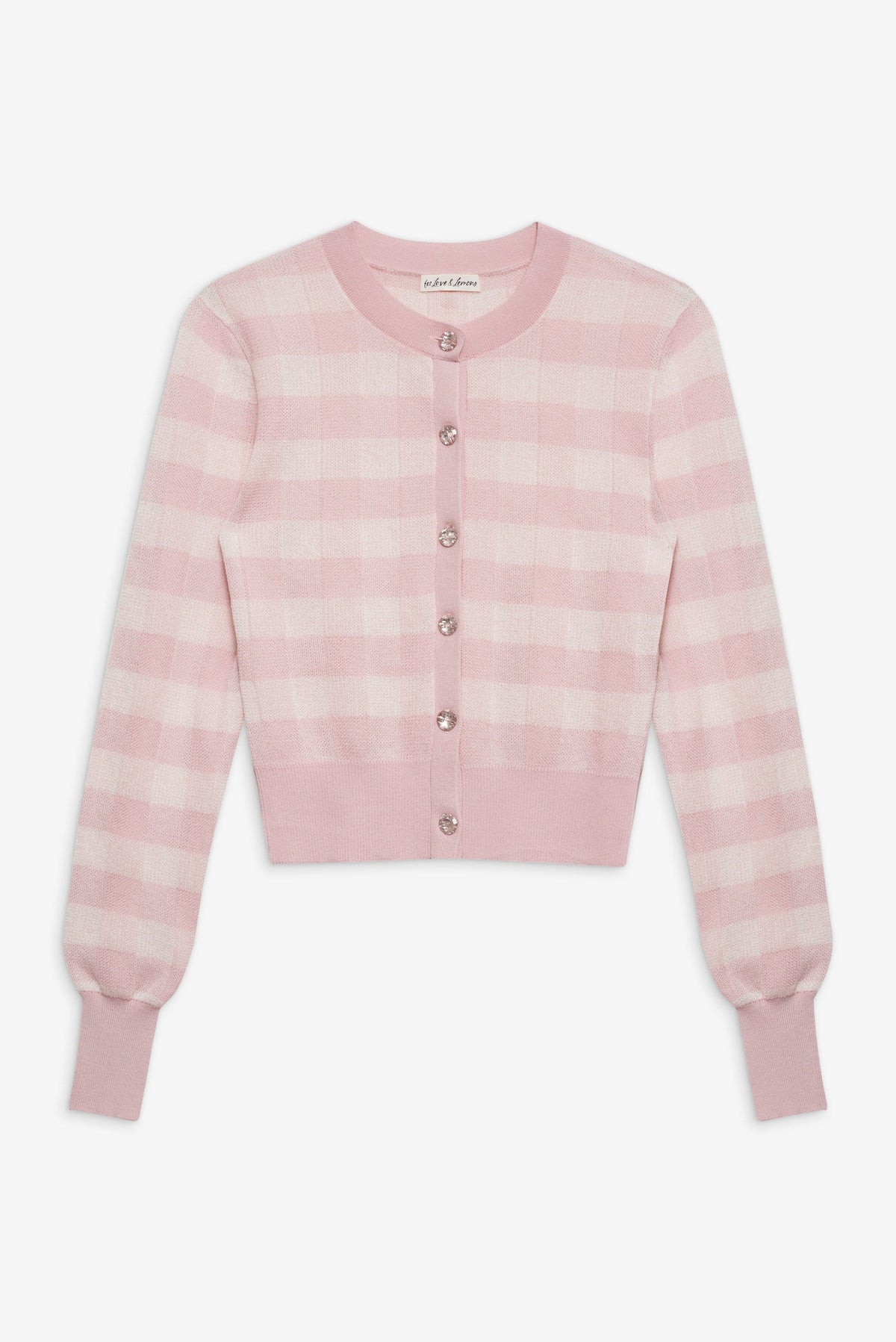 Brushed Gingham Knit Cardigan - Pink