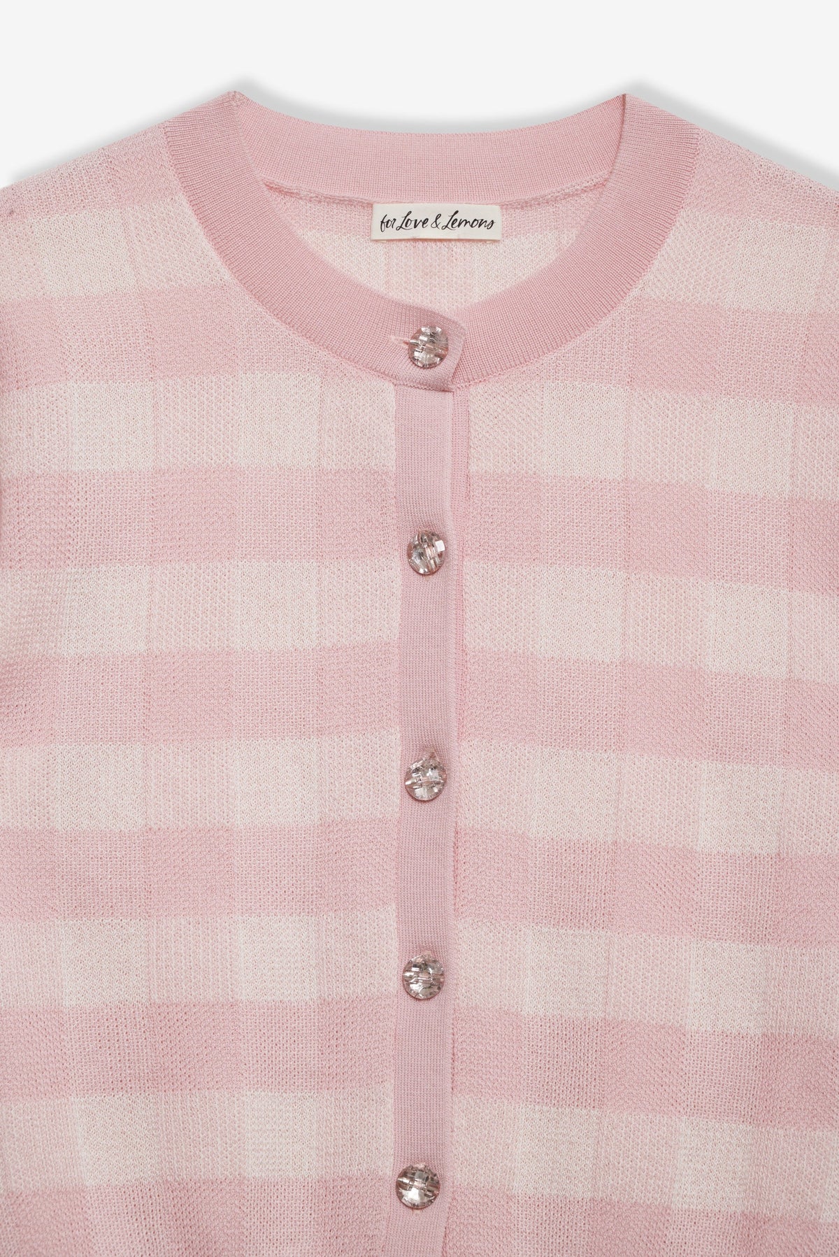 Brushed Gingham Knit Cardigan - Pink