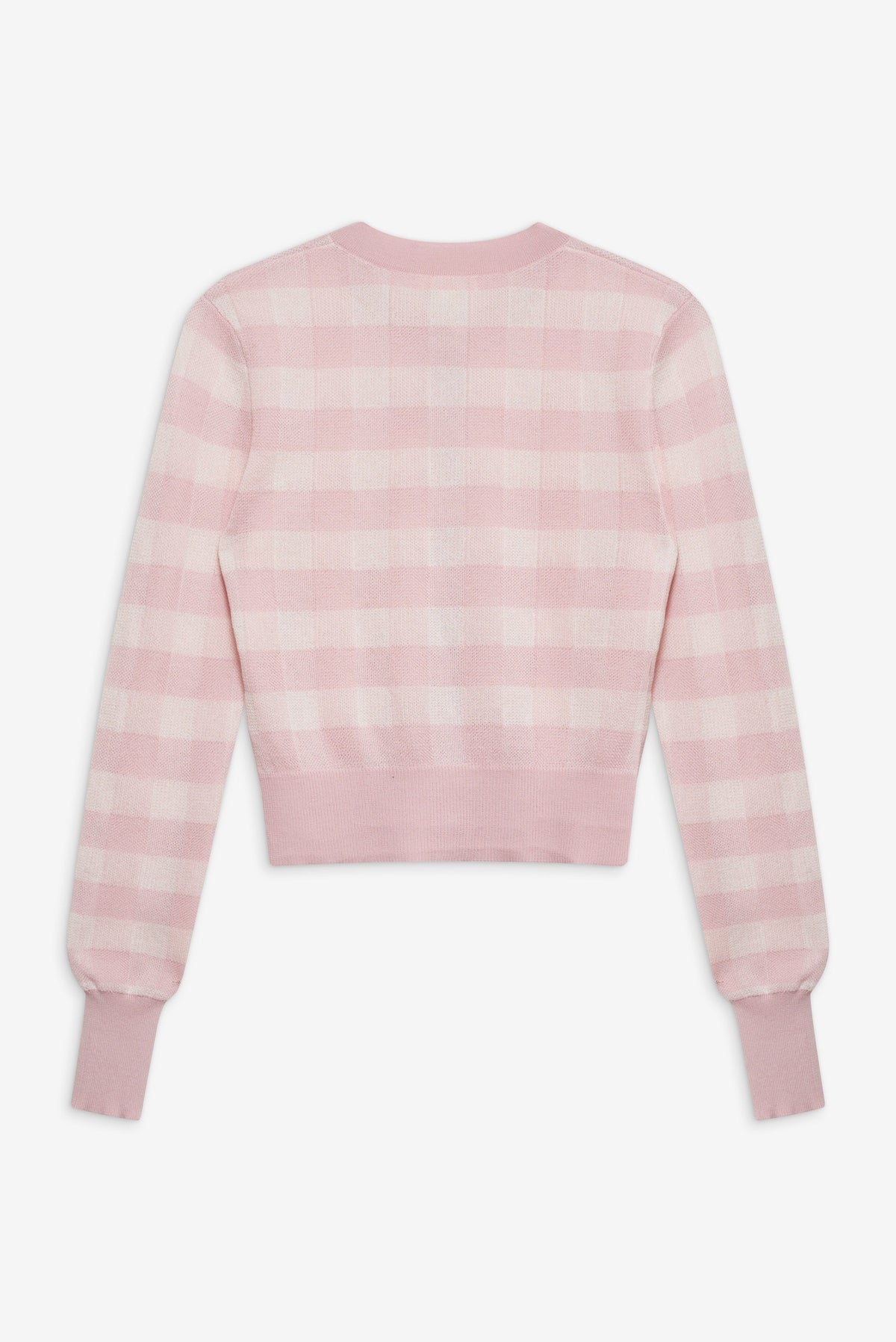 Brushed Gingham Knit Cardigan - Pink